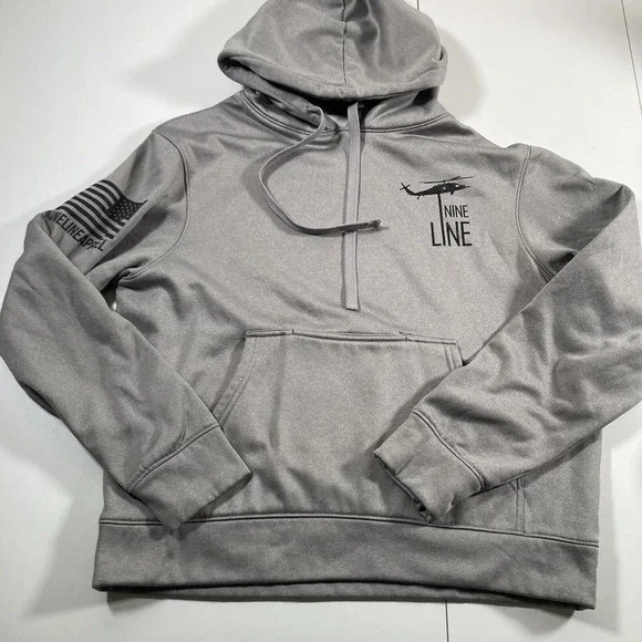 Nine Line Apparel Hoodie Medium Gray Sweatshirt Fleece Military Flag USA‎ - Picture 2 of 9